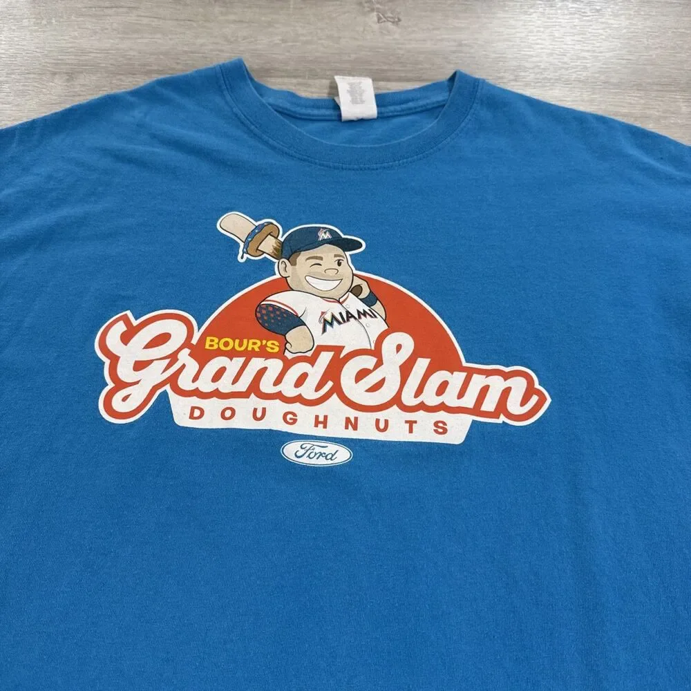 Justin Bour Shirt Miami Marlins Grand Slam Doughnuts Ford Men's Blue XL Cotton